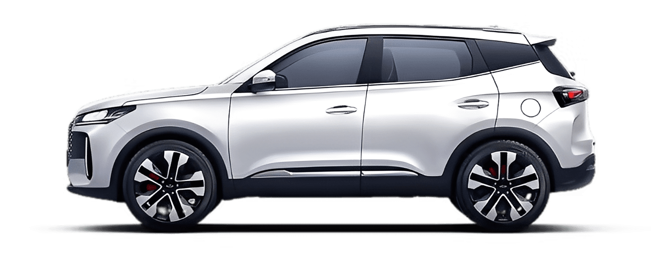 Silver SUV car on black background.